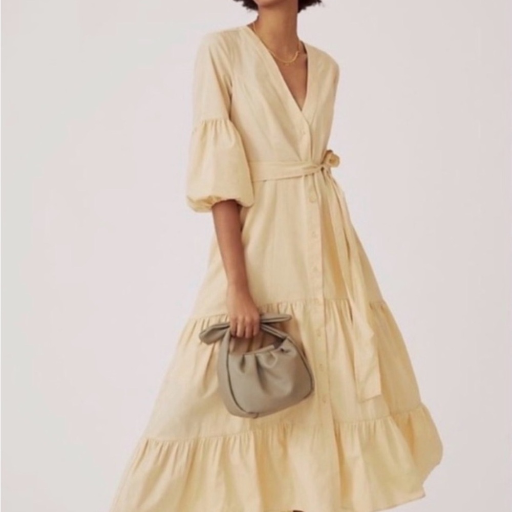 Maeve Midi Tan Tiered Dress w Pockets! 12 Lk NEW